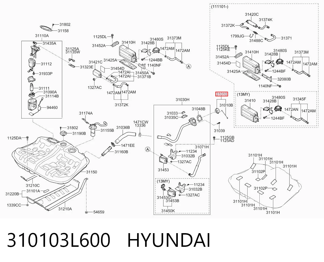 310103L600 Hyundai/Kia Tapa tanque combustible