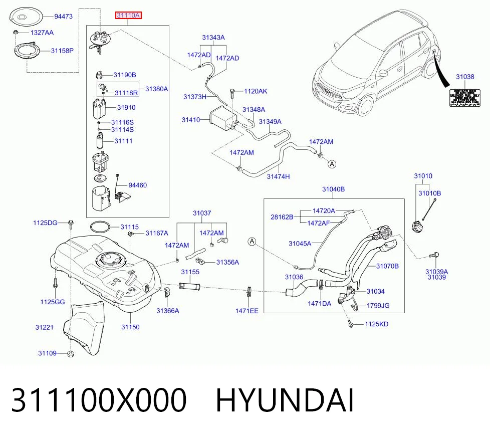 311100X000 Hyundai/Kia Módulo de alimentación de combustible