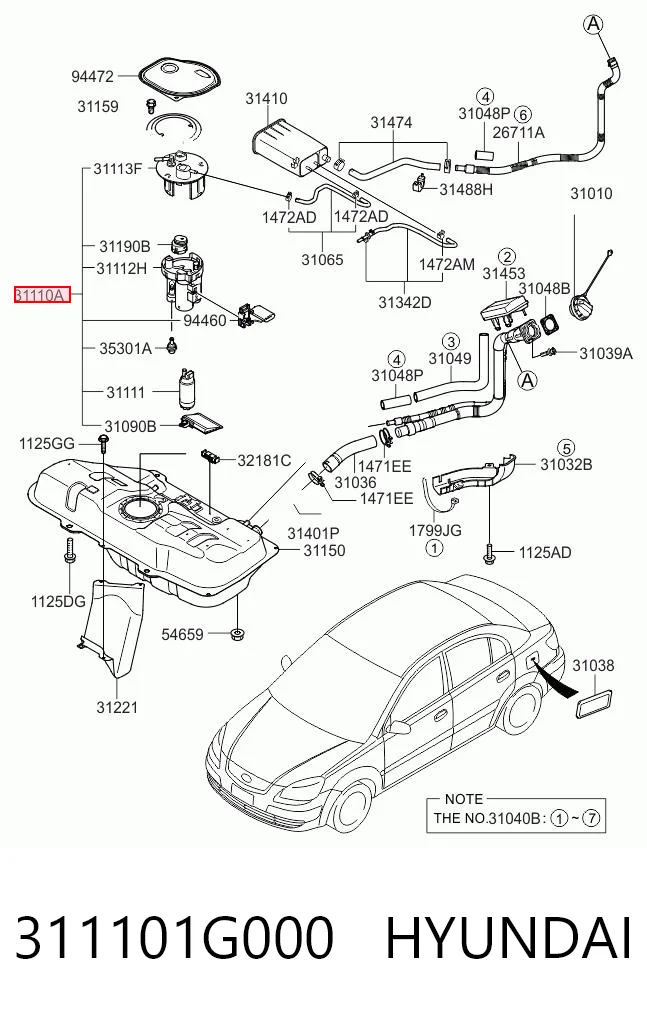 311101G000 Hyundai/Kia Módulo de alimentación de combustible