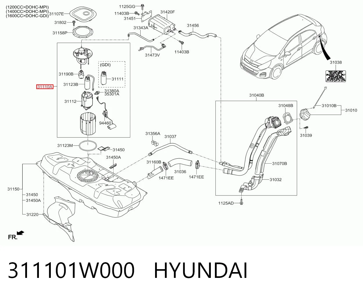 311101W000 Hyundai/Kia Módulo de alimentación de combustible