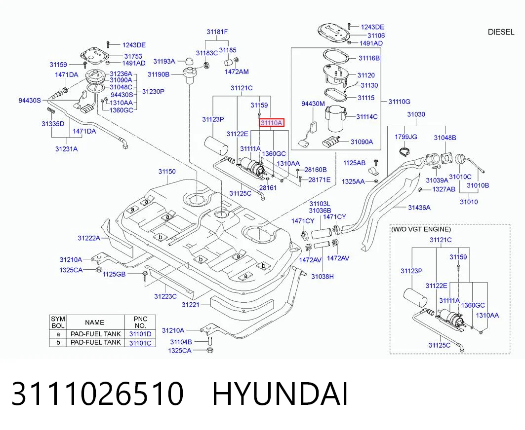 3111026510 Hyundai/Kia Módulo de alimentación de combustible