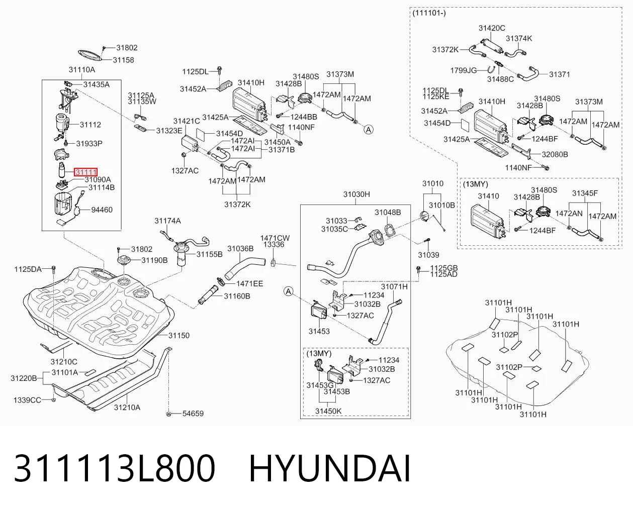 311113L800 Hyundai/Kia Elemento de turbina de la bomba de combustible