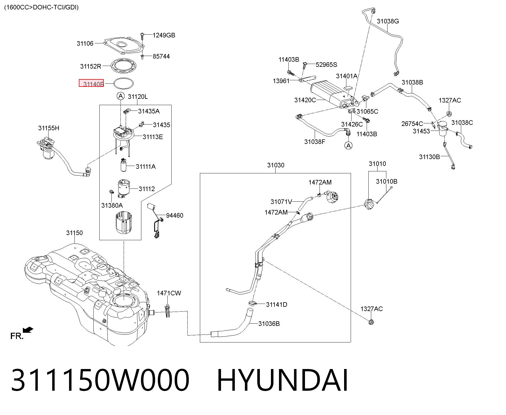 311150W000 Hyundai/Kia Junta del sensor de nivel de combustible/bomba de combustible (depósito de combustible)