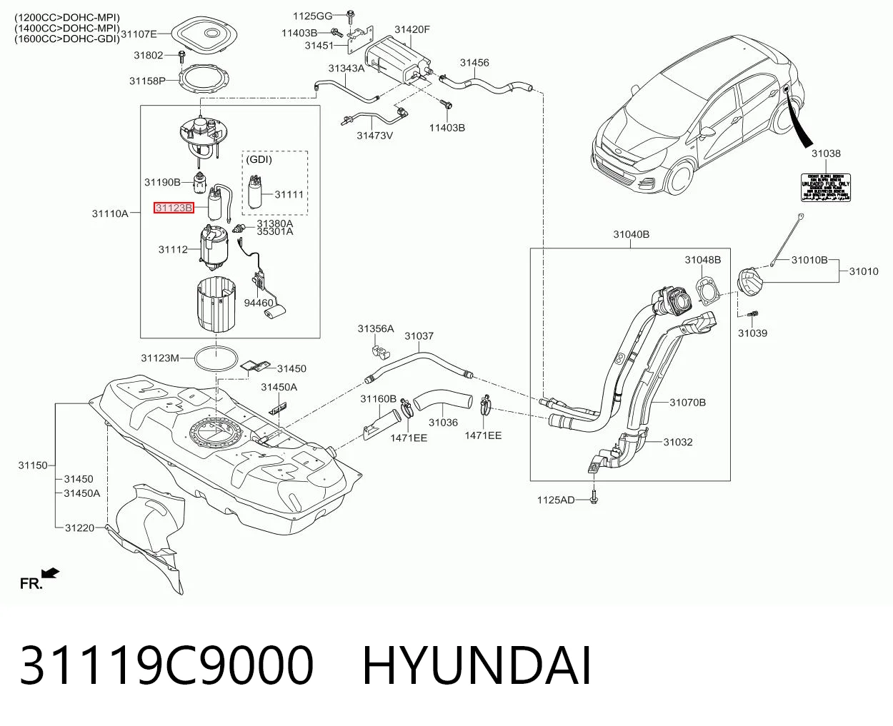 31119C9000 Hyundai/Kia Módulo de alimentación de combustible