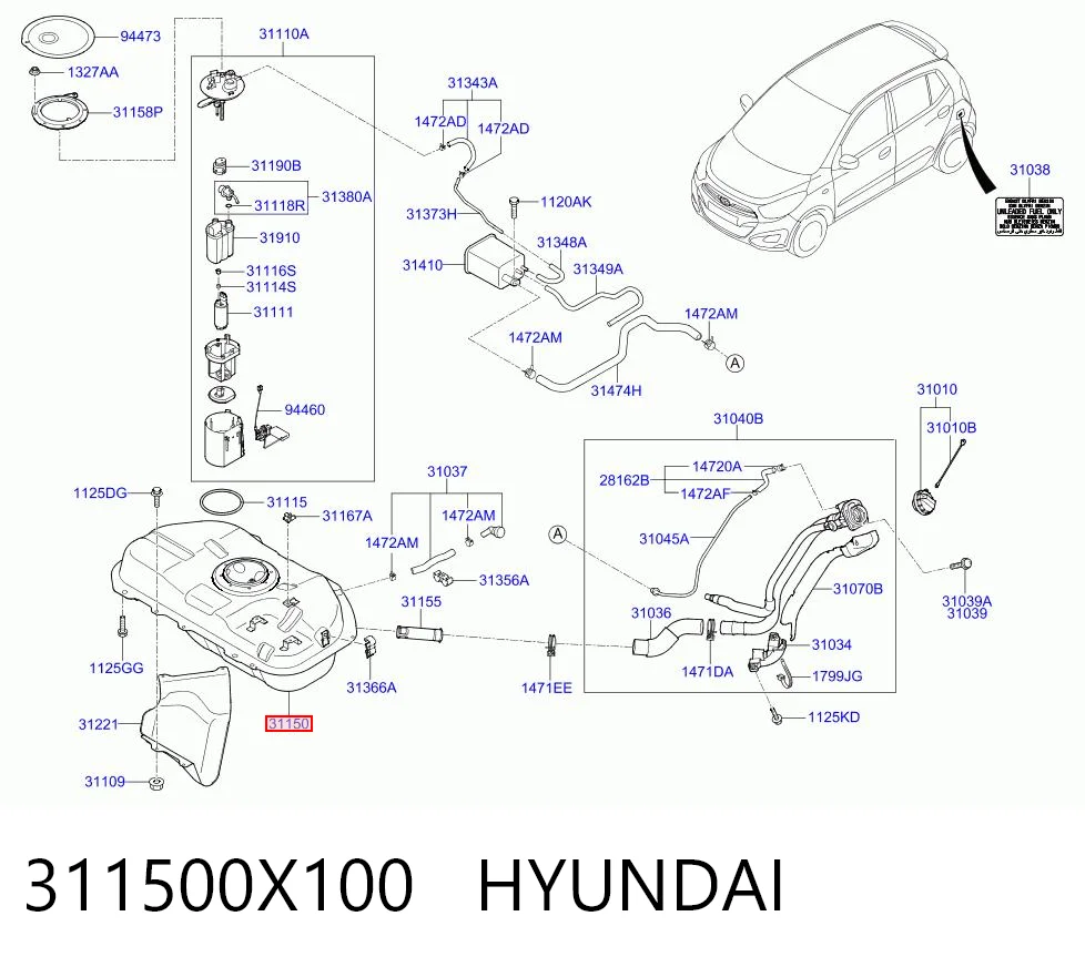 Tanque de combustible para Hyundai I10  PA