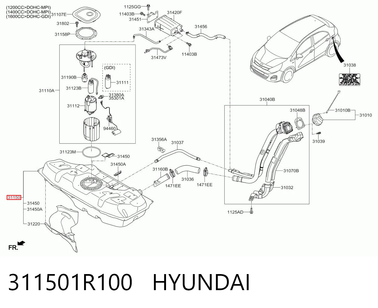 Tanque de combustible para KIA Rio III UB