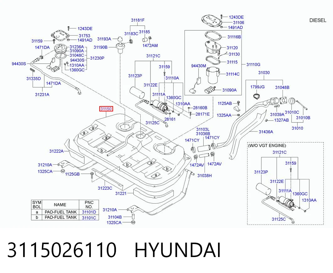 Depósito de gasolina Hyundai Santa Fe I SUV (SM) (2000 - 2006) precio, desde 352,09 EUR