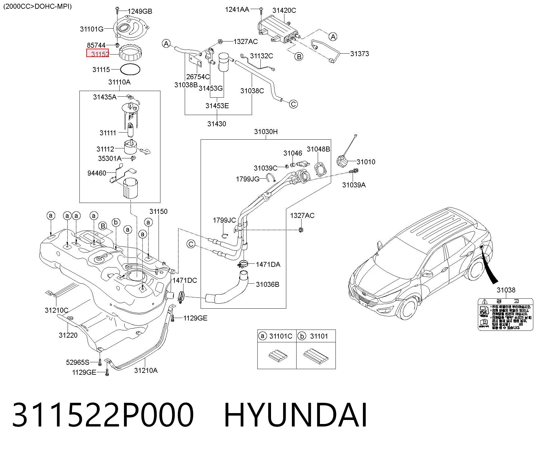 311522P000 Hyundai/Kia Tapa de la bomba de combustible