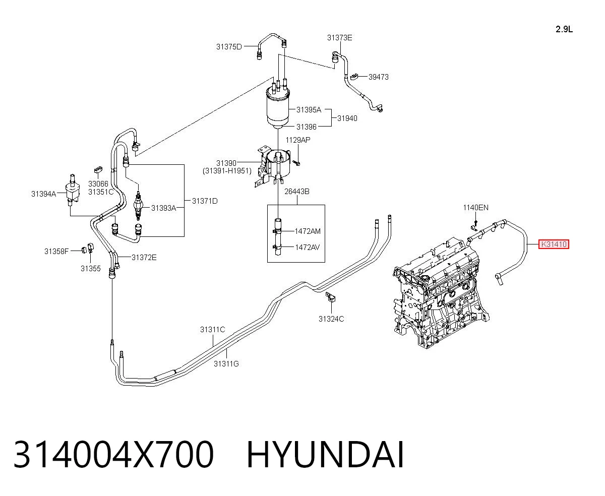 314004X700 Hyundai/Kia Tubo flexible, combustible de fuga 