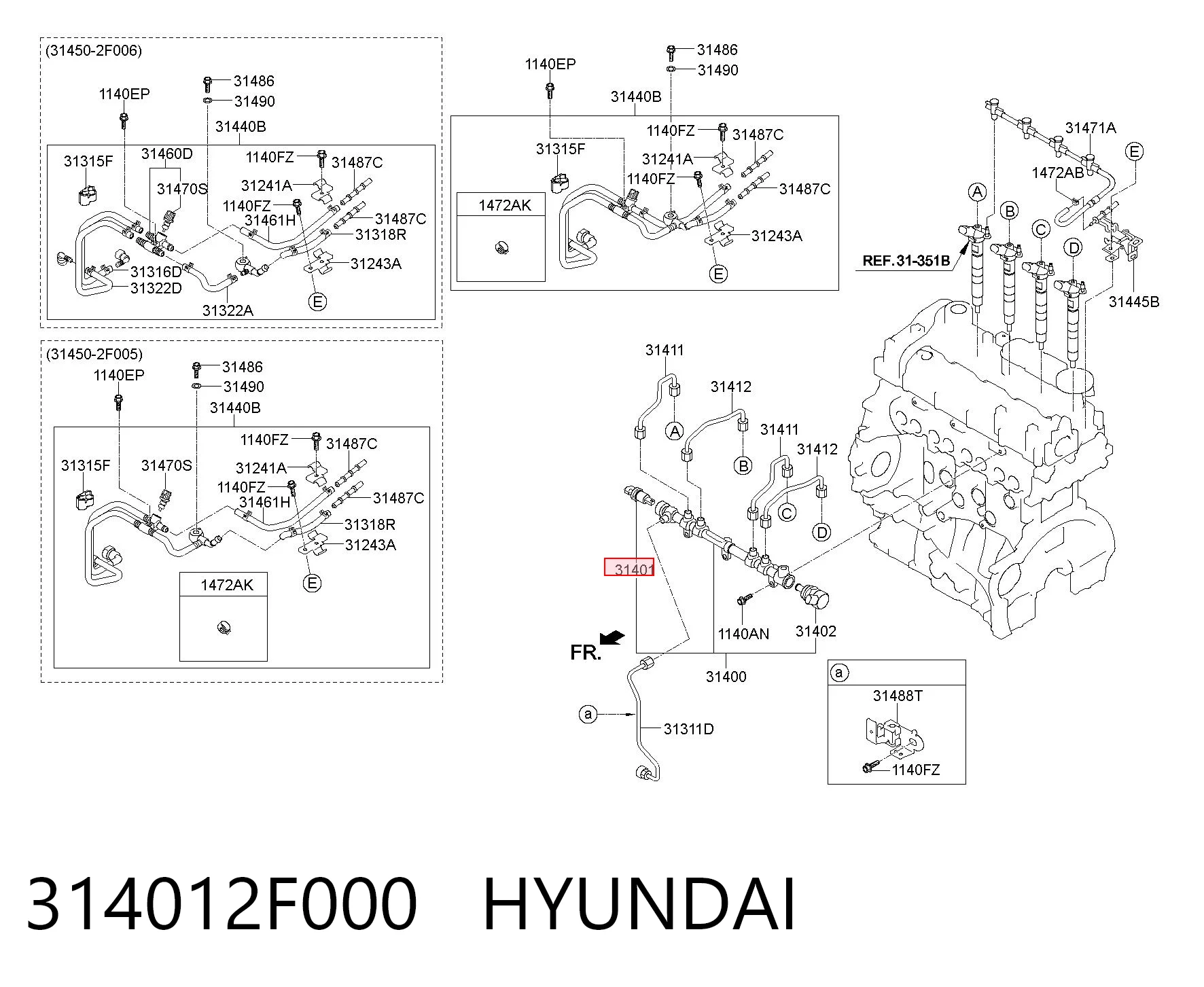 314012F000 Hyundai/Kia Sensor de presión de combustible