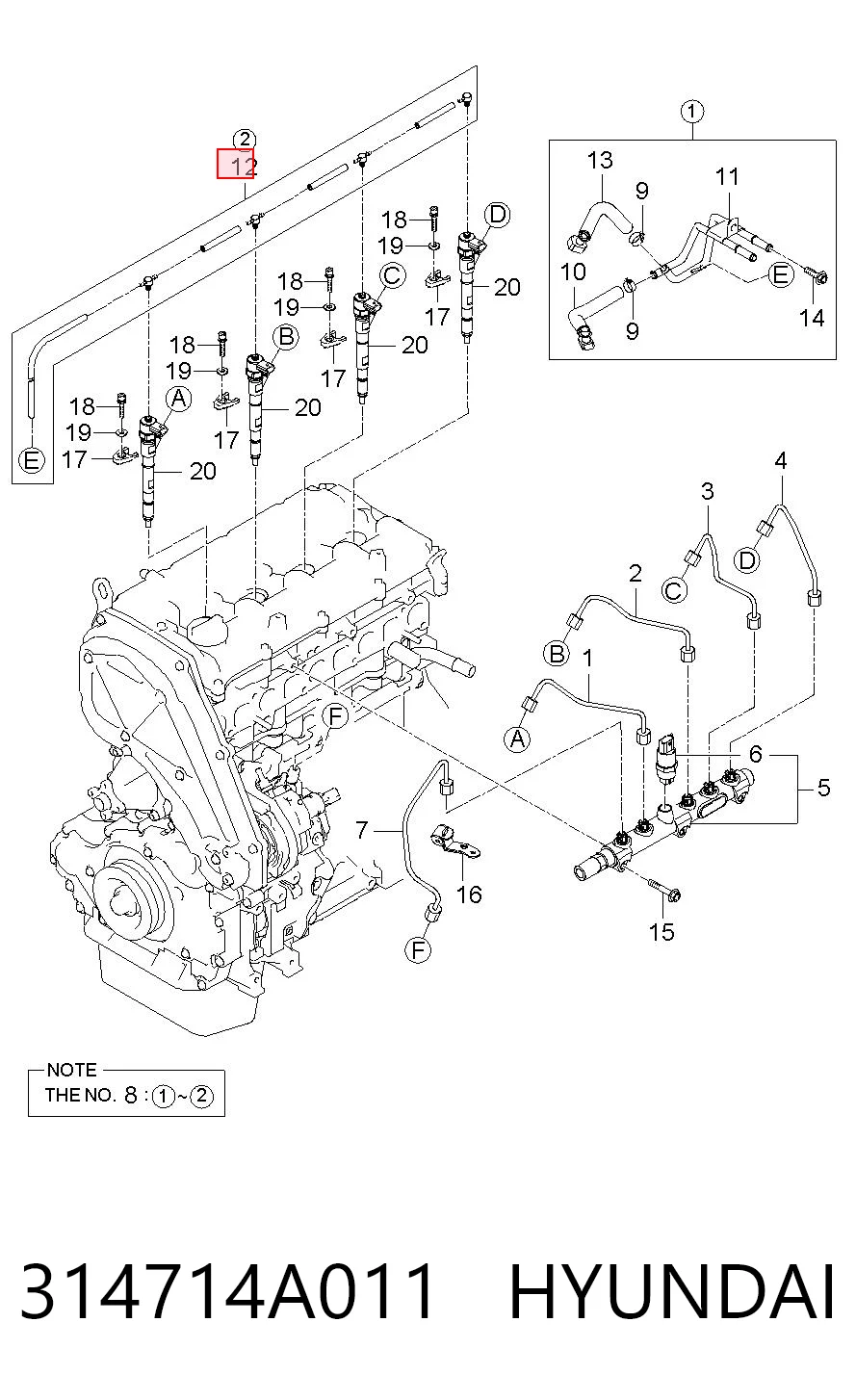 Tubería de retorno de combustible de los inyectores 314714A011 HYUNDAI