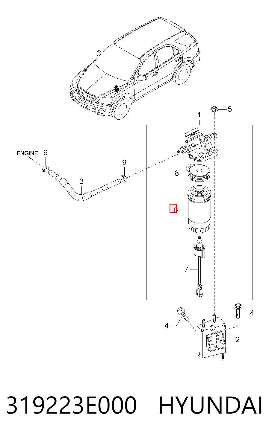 Filtro de combustible 319223E000 HYUNDAI