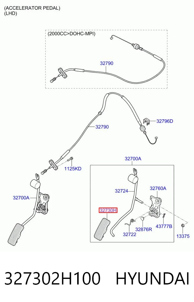 327302H100 Hyundai/Kia Cubierta del pedal del acelerador