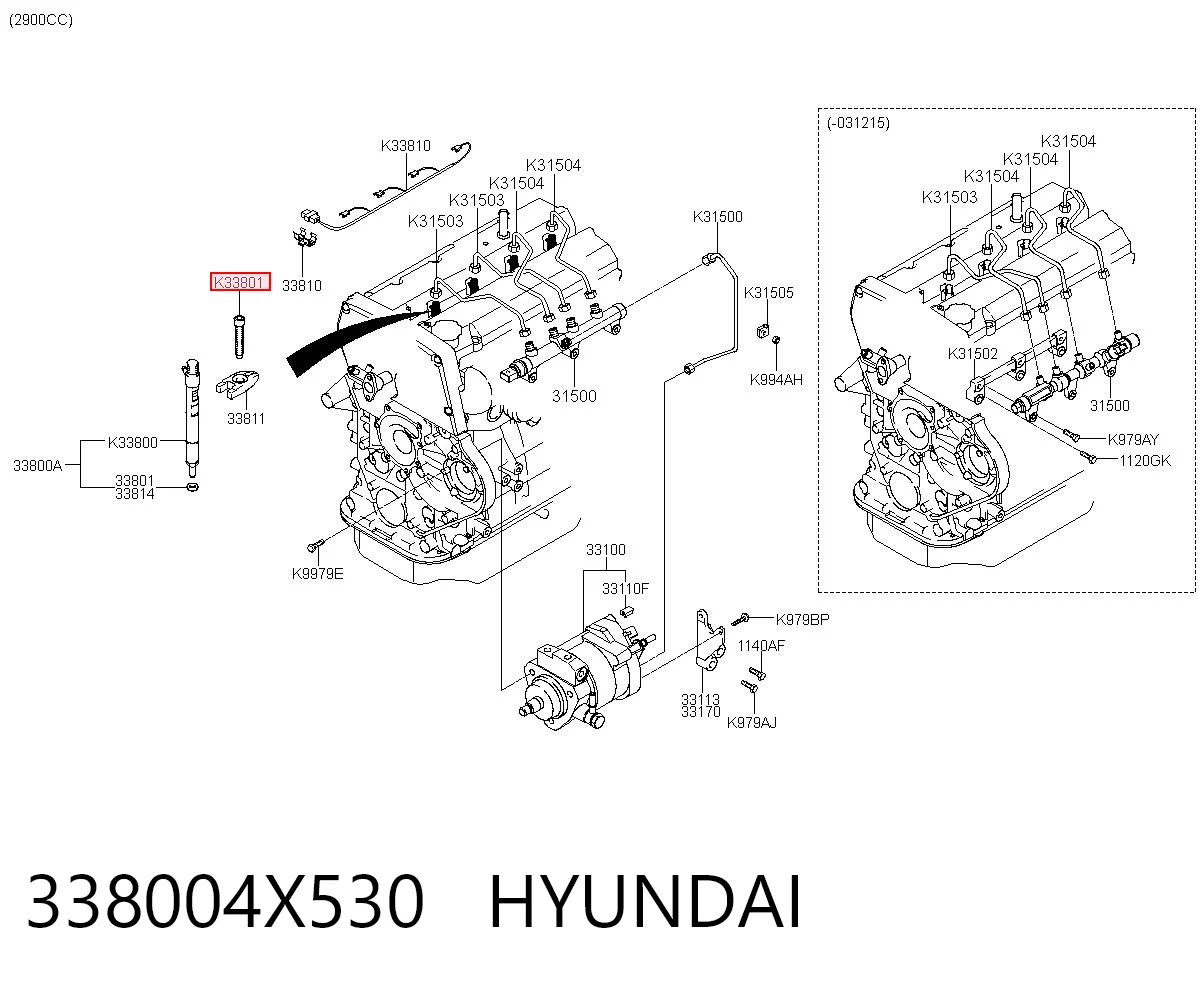 338004X530 Hyundai/Kia Tornillo de fijación del inyector