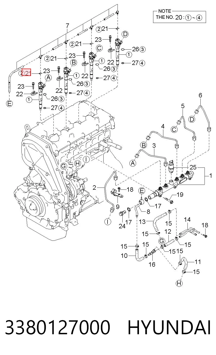 3380127000 Hyundai/Kia Abrazadera de fijación de los tubos de retorno de los inyectores