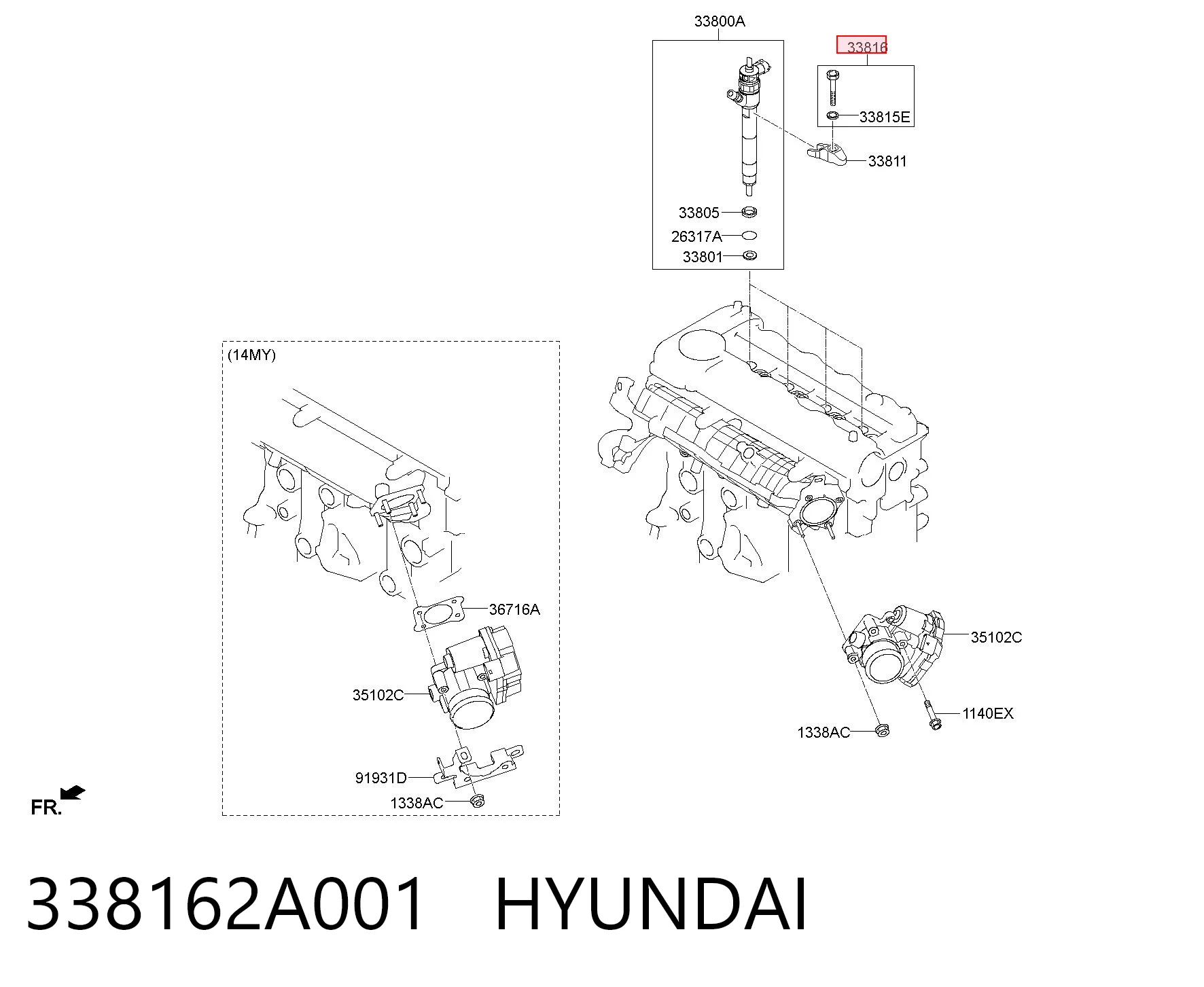 338162A001 Hyundai/Kia Tornillo de fijación del inyector