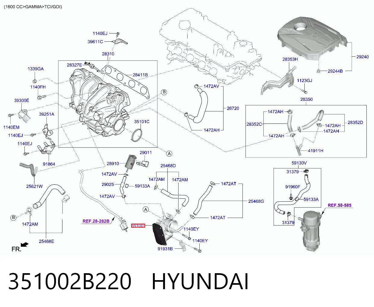 351002B220 Hyundai/Kia Mariposa de admisión