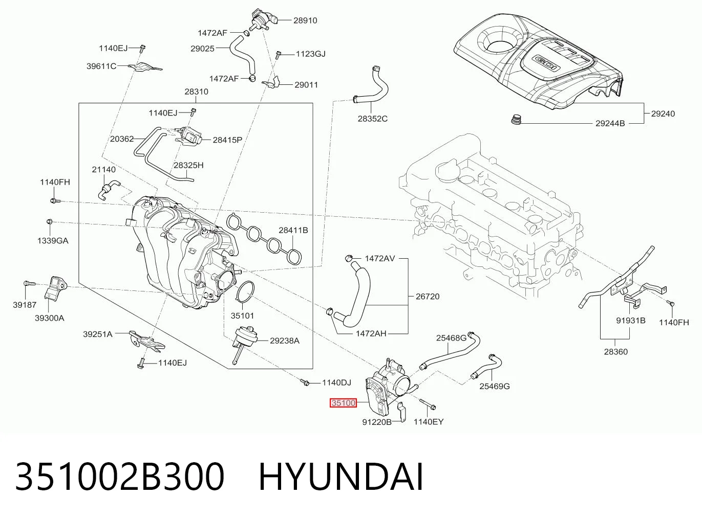 351002B300 Hyundai/Kia Mariposa de admisión