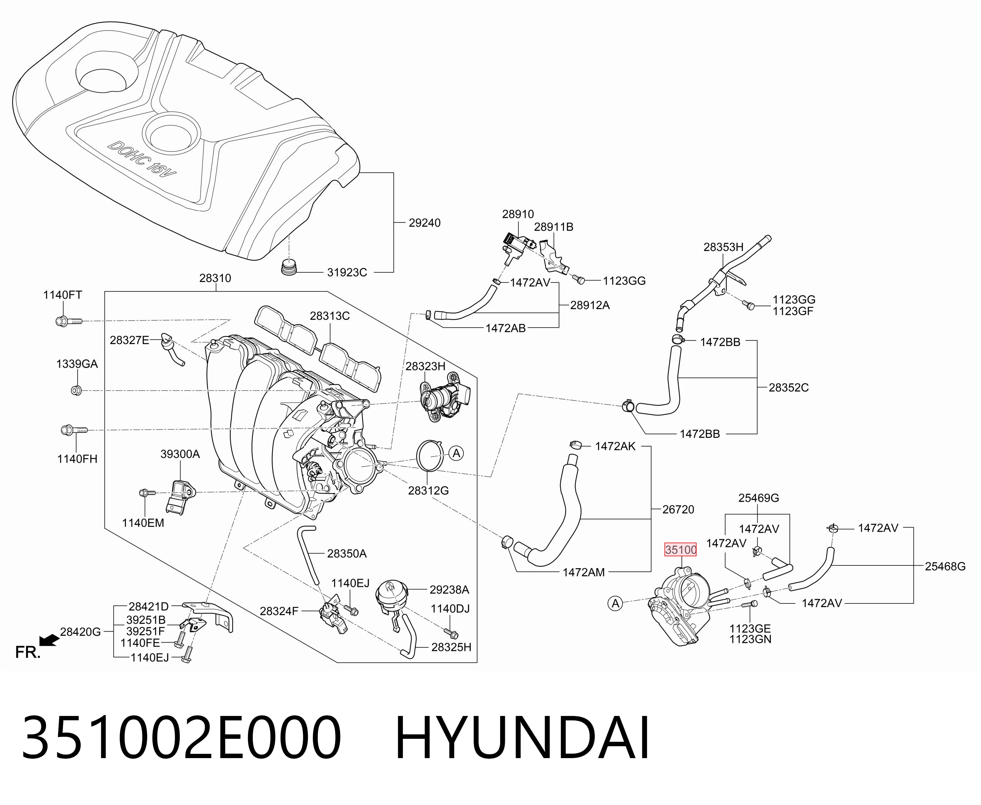 351002E000 Hyundai/Kia Mariposa de admisión