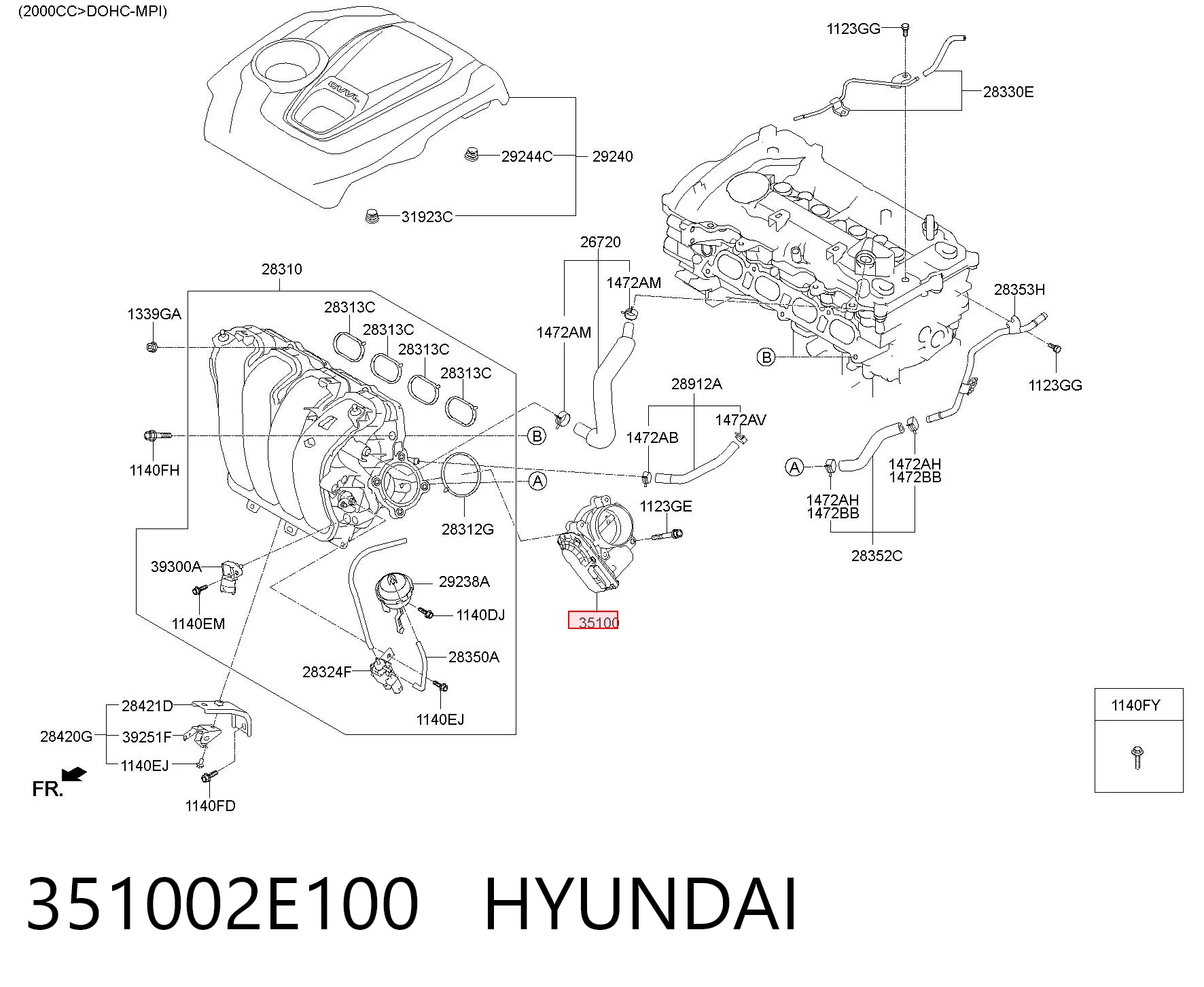 351002E100 Hyundai/Kia Mariposa de admisión