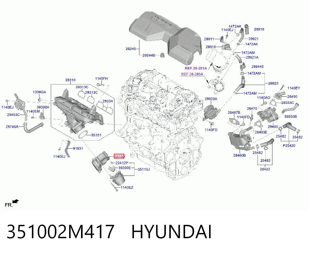 351002M417 Hyundai/Kia Mariposa de admisión