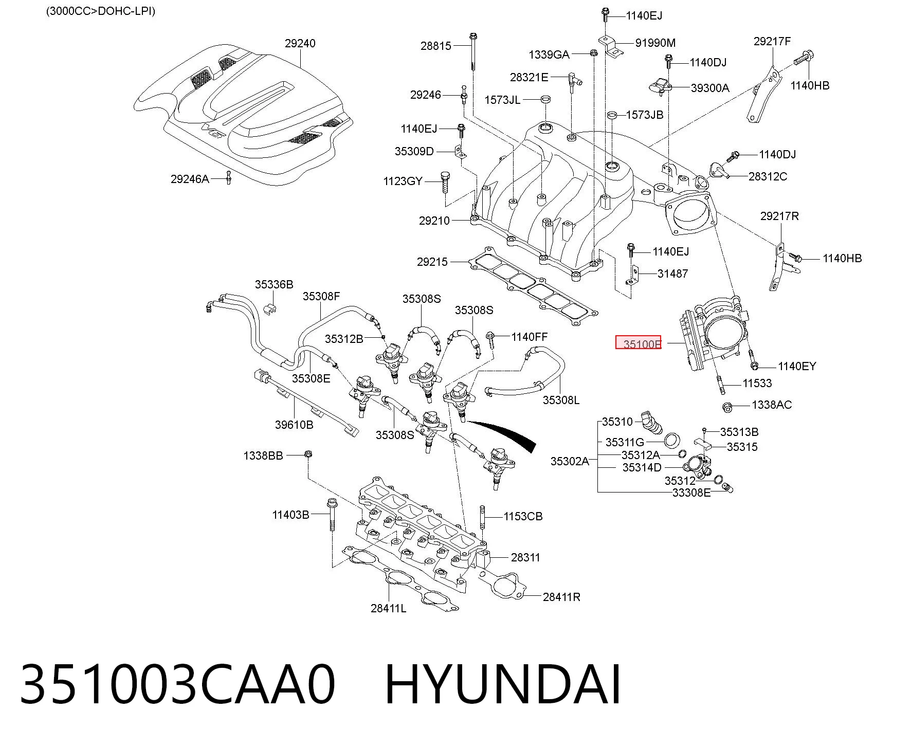 351003CAA0 Hyundai/Kia Mariposa de admisión