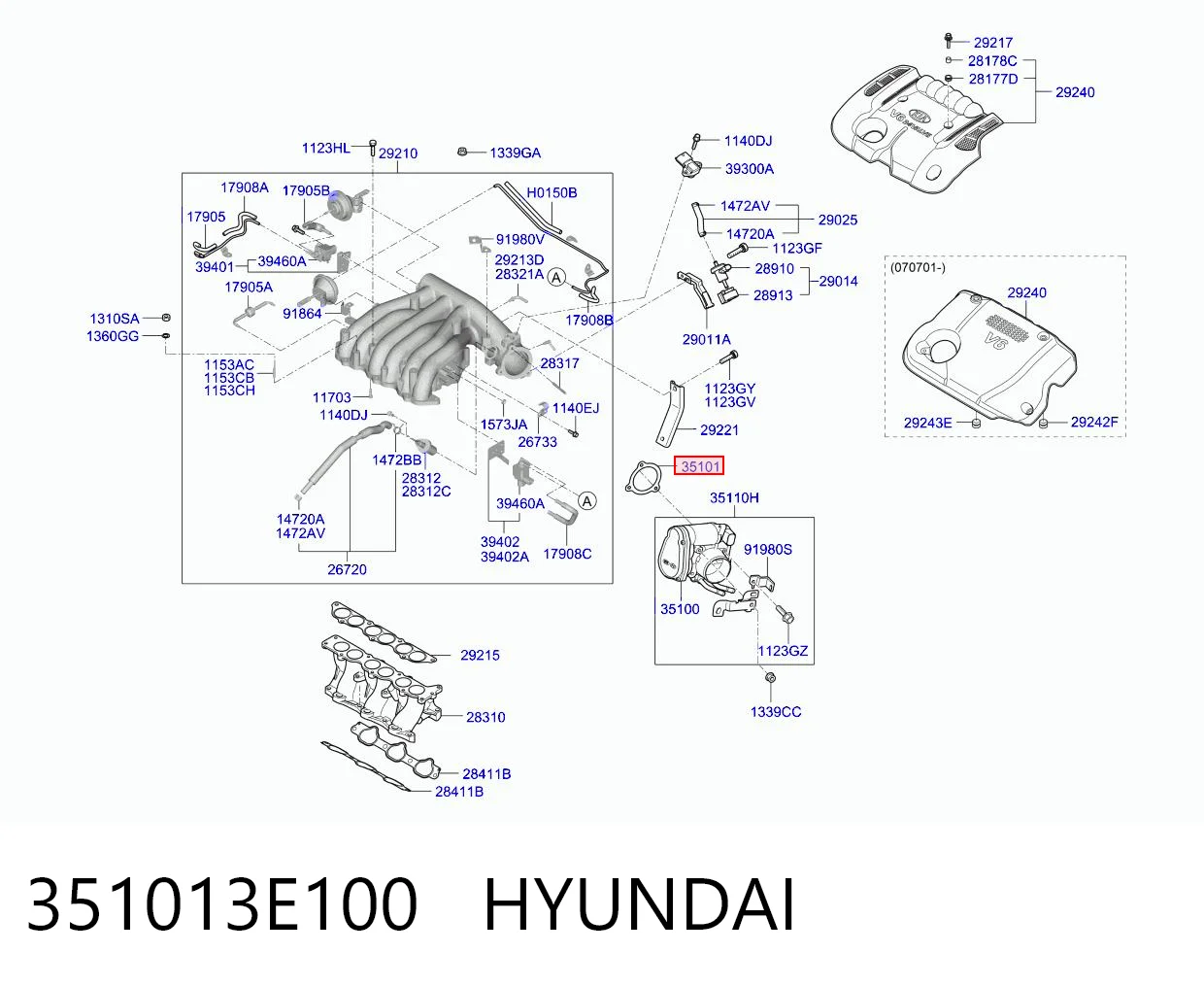 351013E100 Hyundai/Kia Junta del cuerpo de mariposa