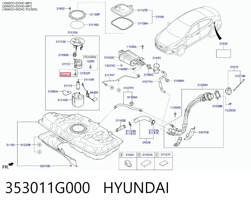 353011G000 Hyundai/Kia Regulador de presión de combustible del módulo de la bomba en el tanque