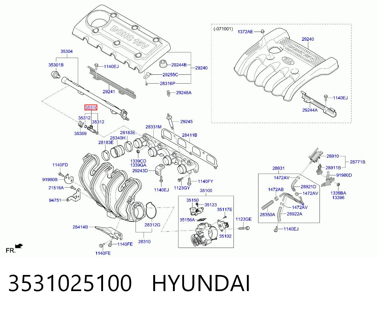 3531025100 Hyundai/Kia Inyector de combustible