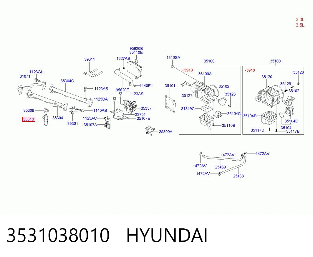 3531038010 Hyundai/Kia Inyector de combustible