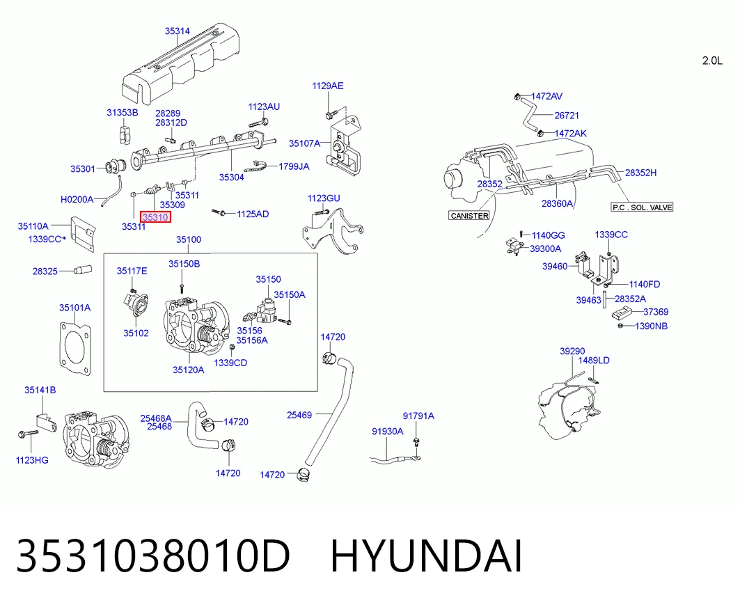 3531038010D Hyundai/Kia Inyector de combustible