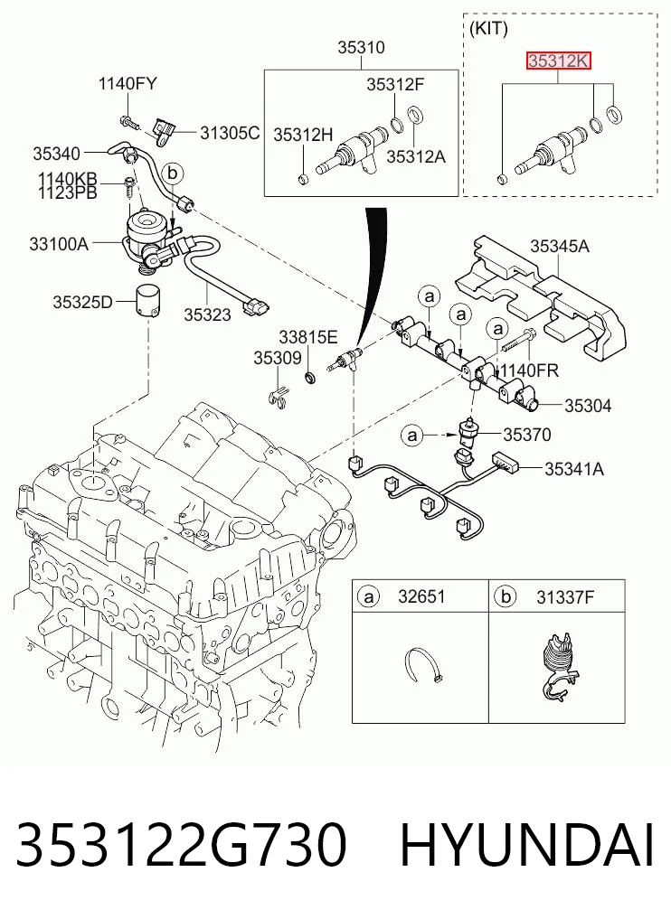 353122G730 Hyundai/Kia Kit de reparación del inyector
