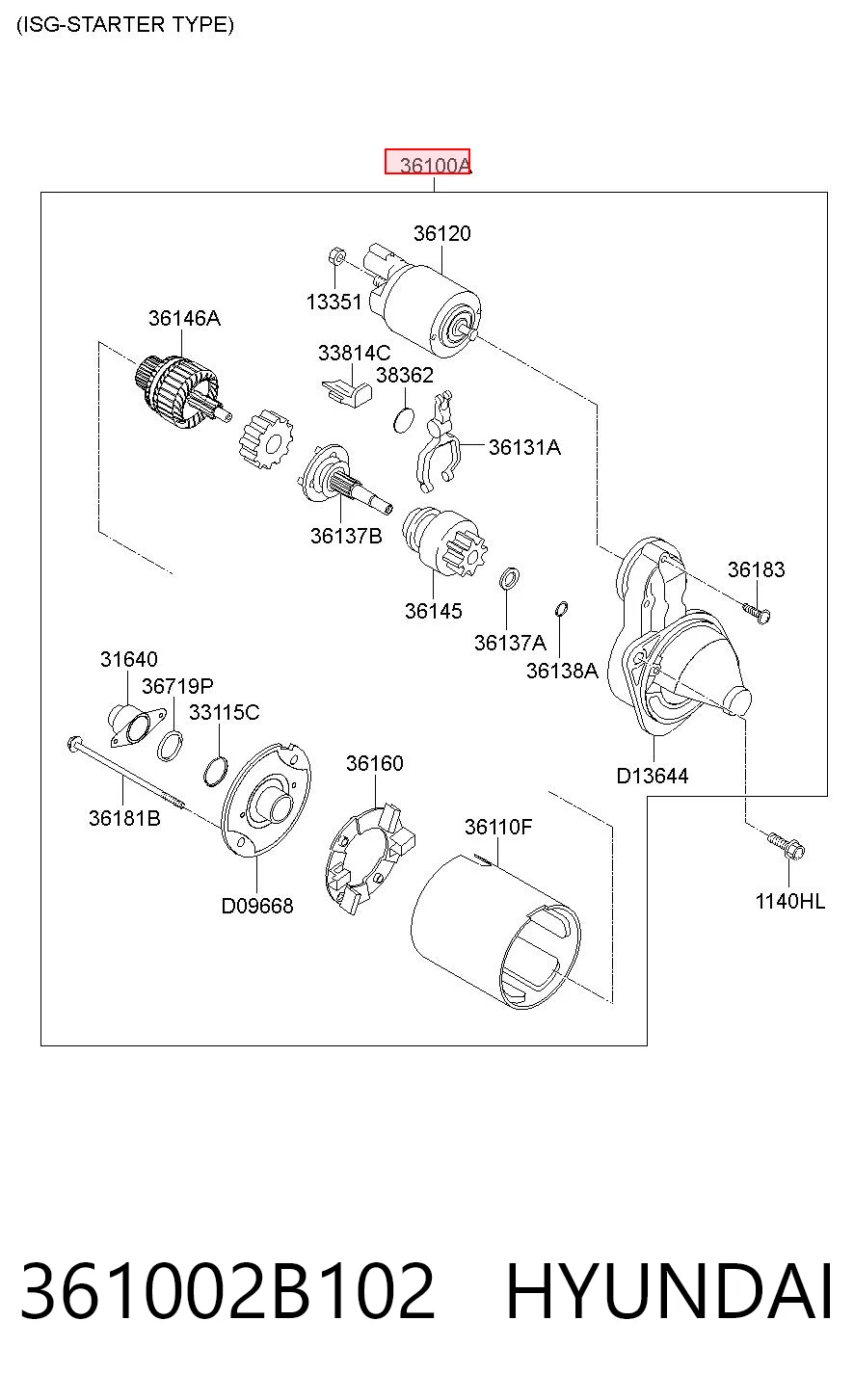 361002B102 Hyundai/Kia Arranque motores