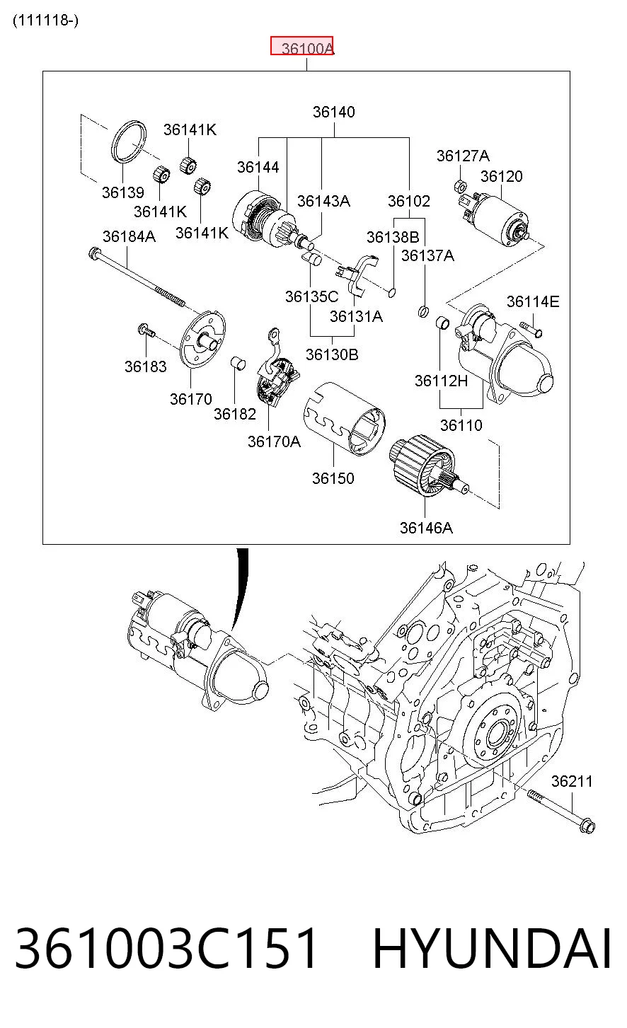 361003C151 Hyundai/Kia Arranque motores