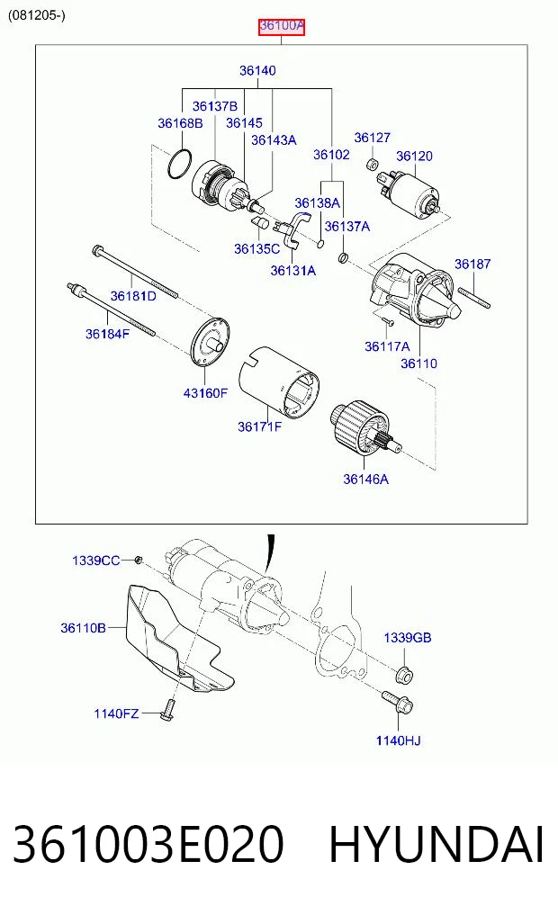 361003E020 Hyundai/Kia Arranque motores
