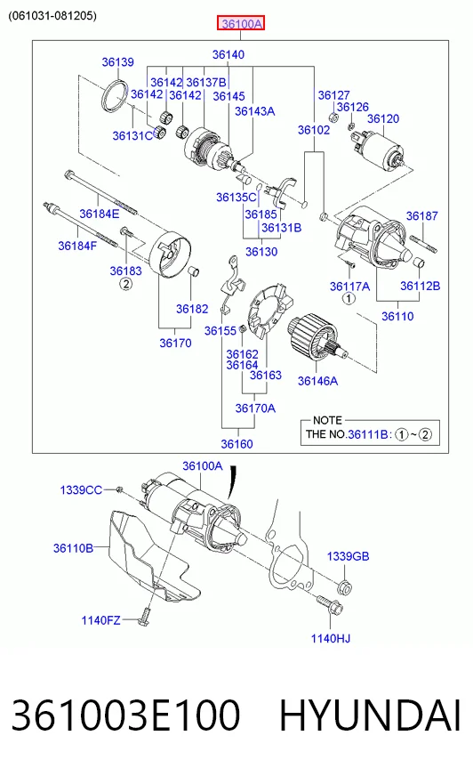 361003E100 Hyundai/Kia Arranque motores