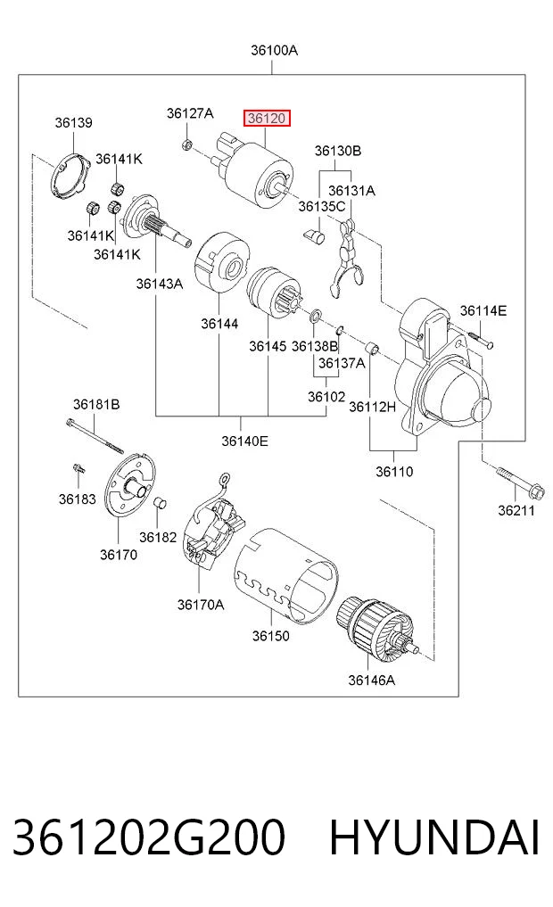 361202G200 Hyundai/Kia Solenoide arranque