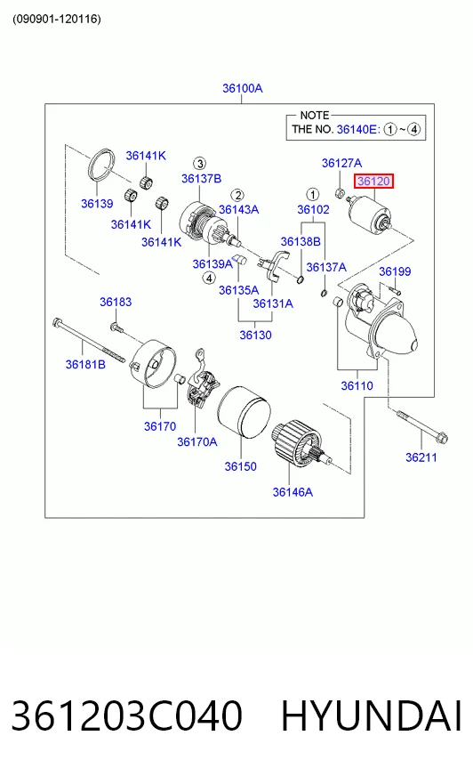 Solenoide de arranque 361203C040 HYUNDAI