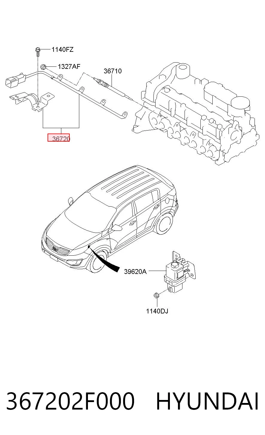 367202F000 Hyundai/Kia Cable de bujías de precalentamiento