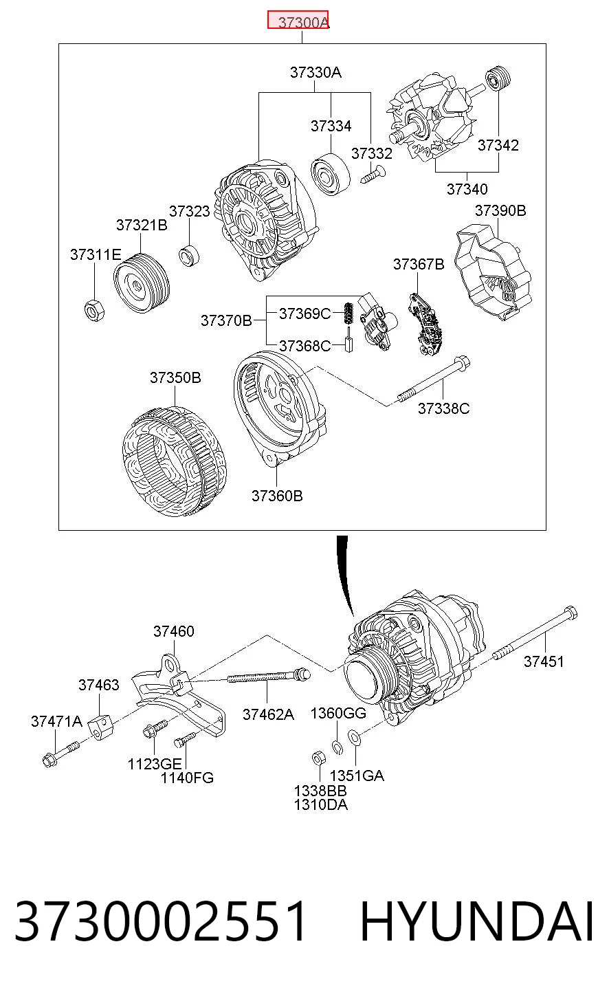 3730002551 Hyundai/Kia Alternador de coche