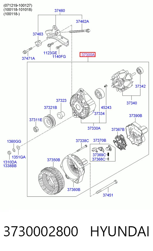 Alternador 3730002800 HYUNDAI