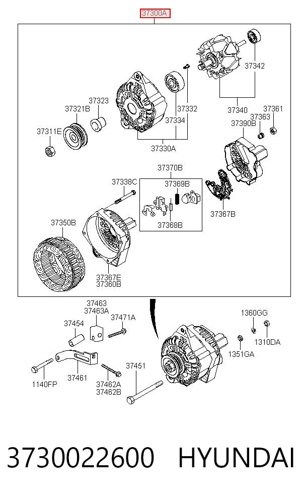3730022600 Hyundai/Kia Alternador de coche