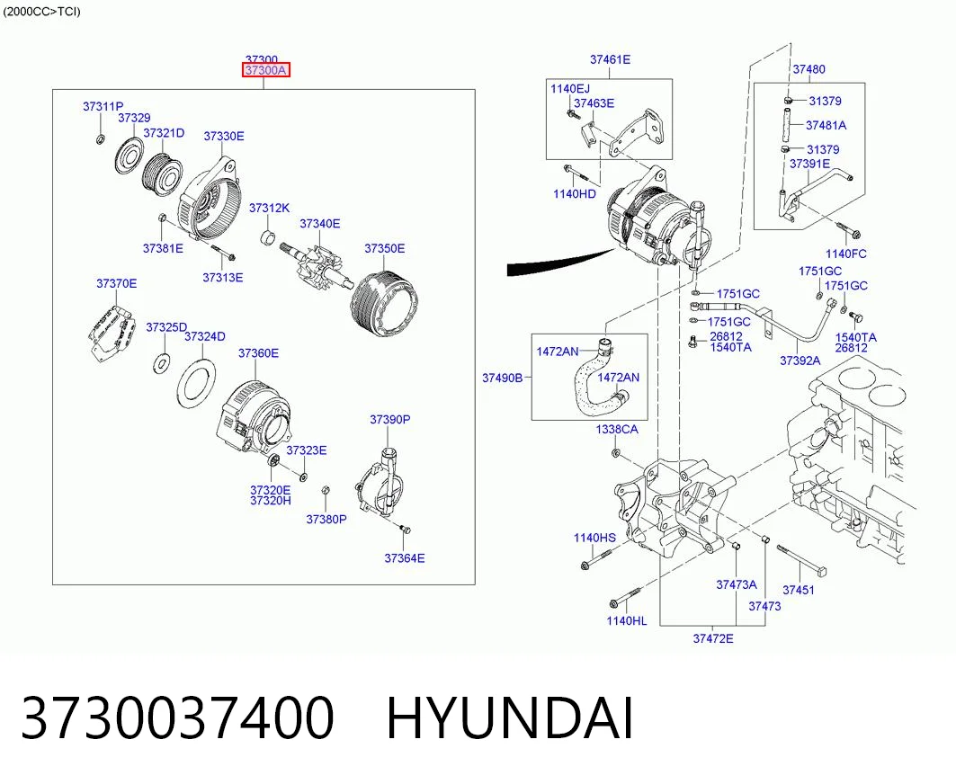 3730037400 Hyundai/Kia Alternador de coche
