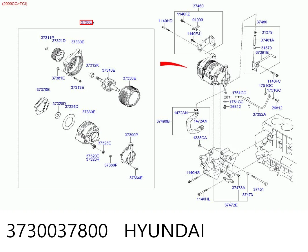 3730037800 Hyundai/Kia Alternador de coche