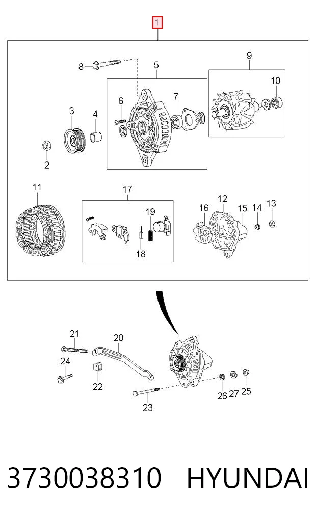 3730038310 Hyundai/Kia Alternador de coche