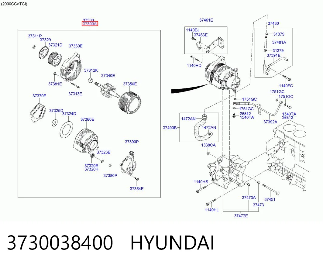 3730038400 Hyundai/Kia Alternador de coche