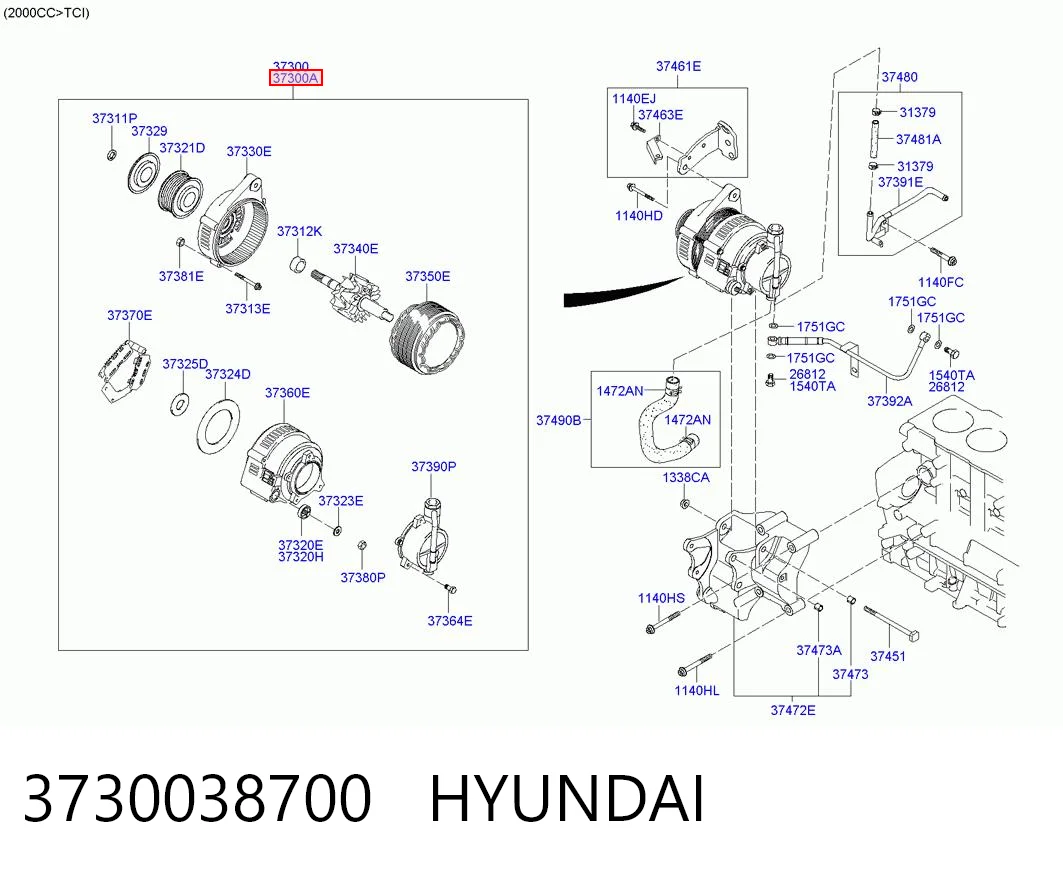 3730038700 Hyundai/Kia Alternador de coche