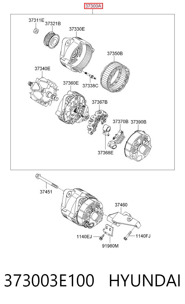 373003E100 Hyundai/Kia Alternador de coche