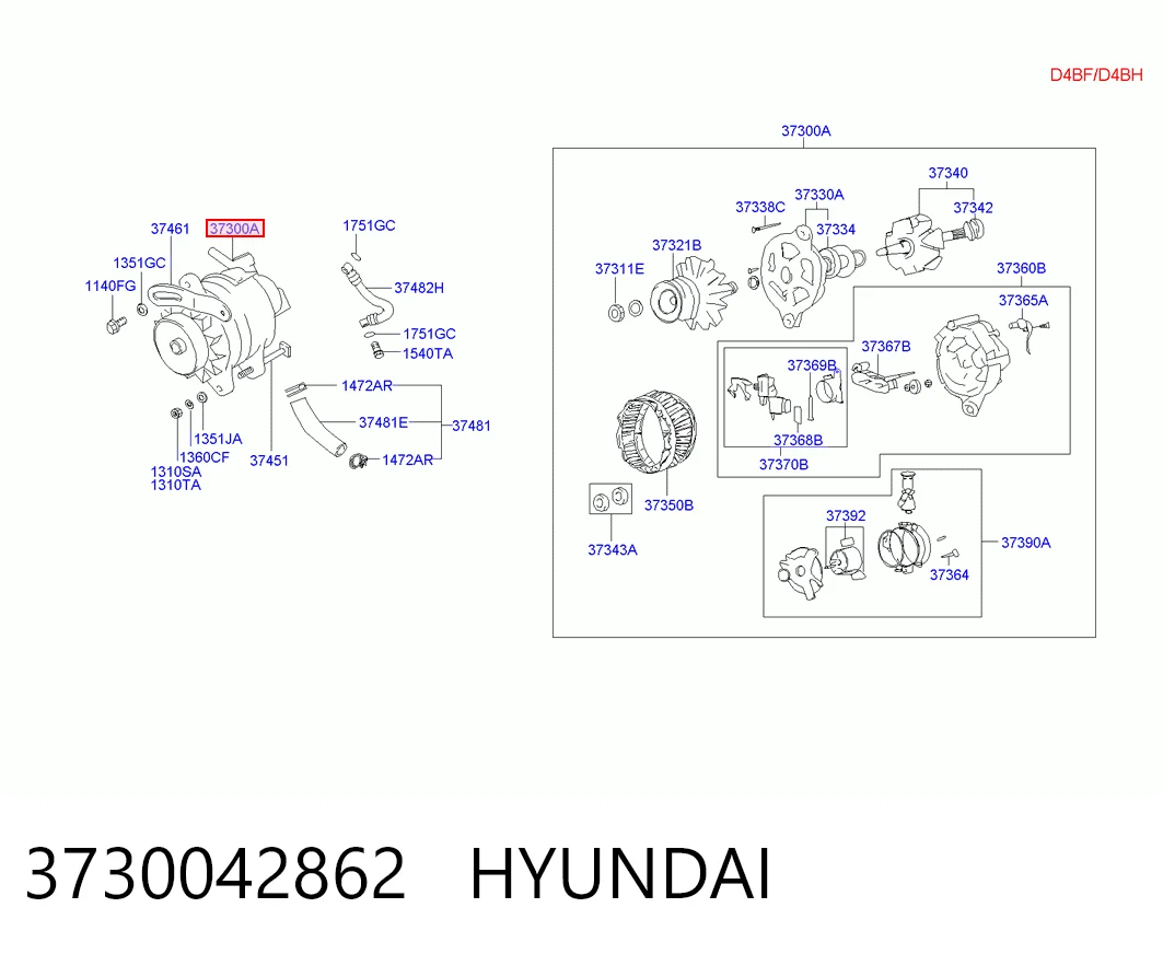 3730042862 Hyundai/Kia Alternador de coche
