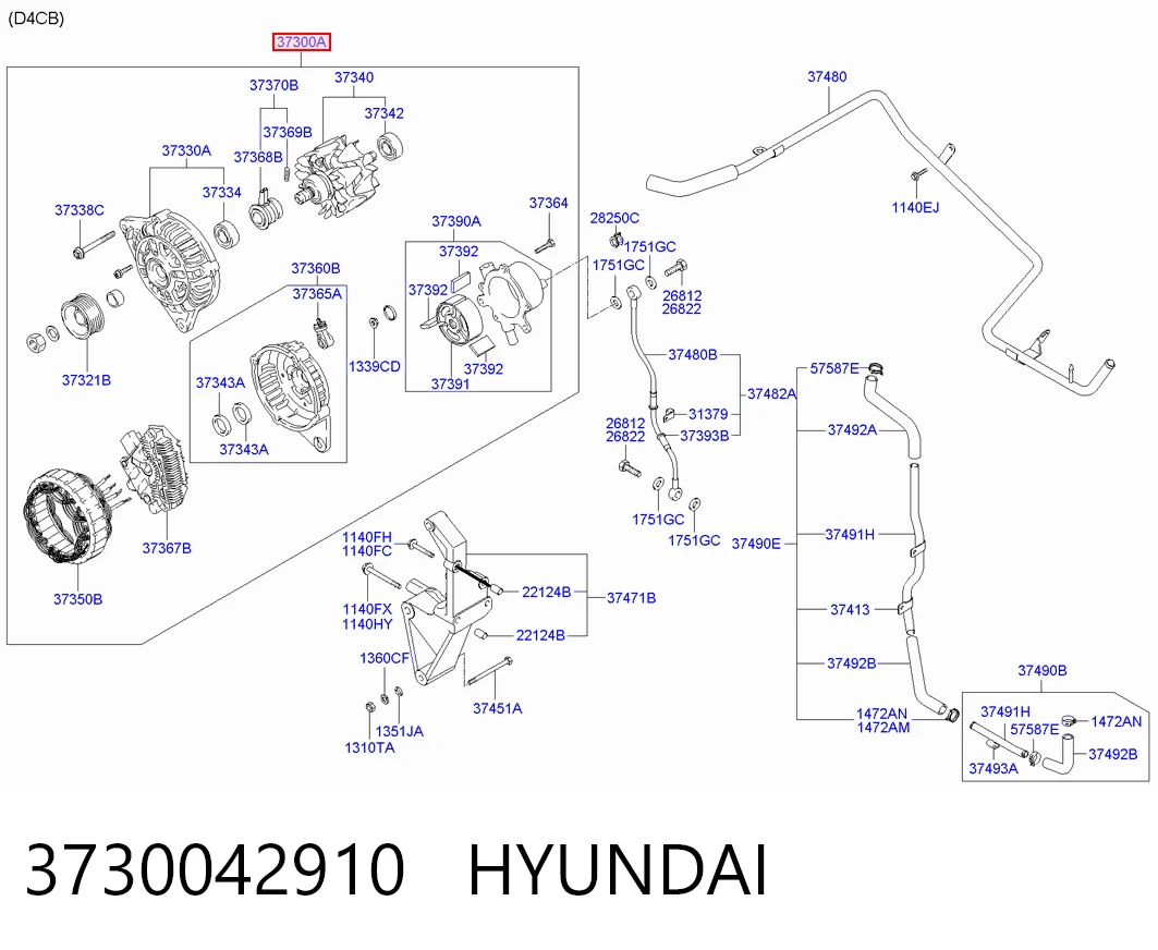 3730042910 Hyundai/Kia Alternador de coche
